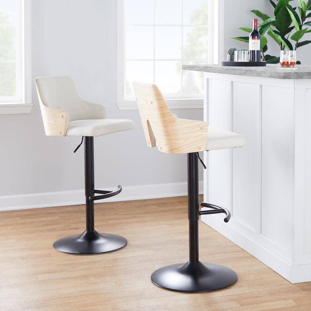 LumiSource Set of 2 Stella Adjustable Swivel Barstools Black/Natural Wood/Cream