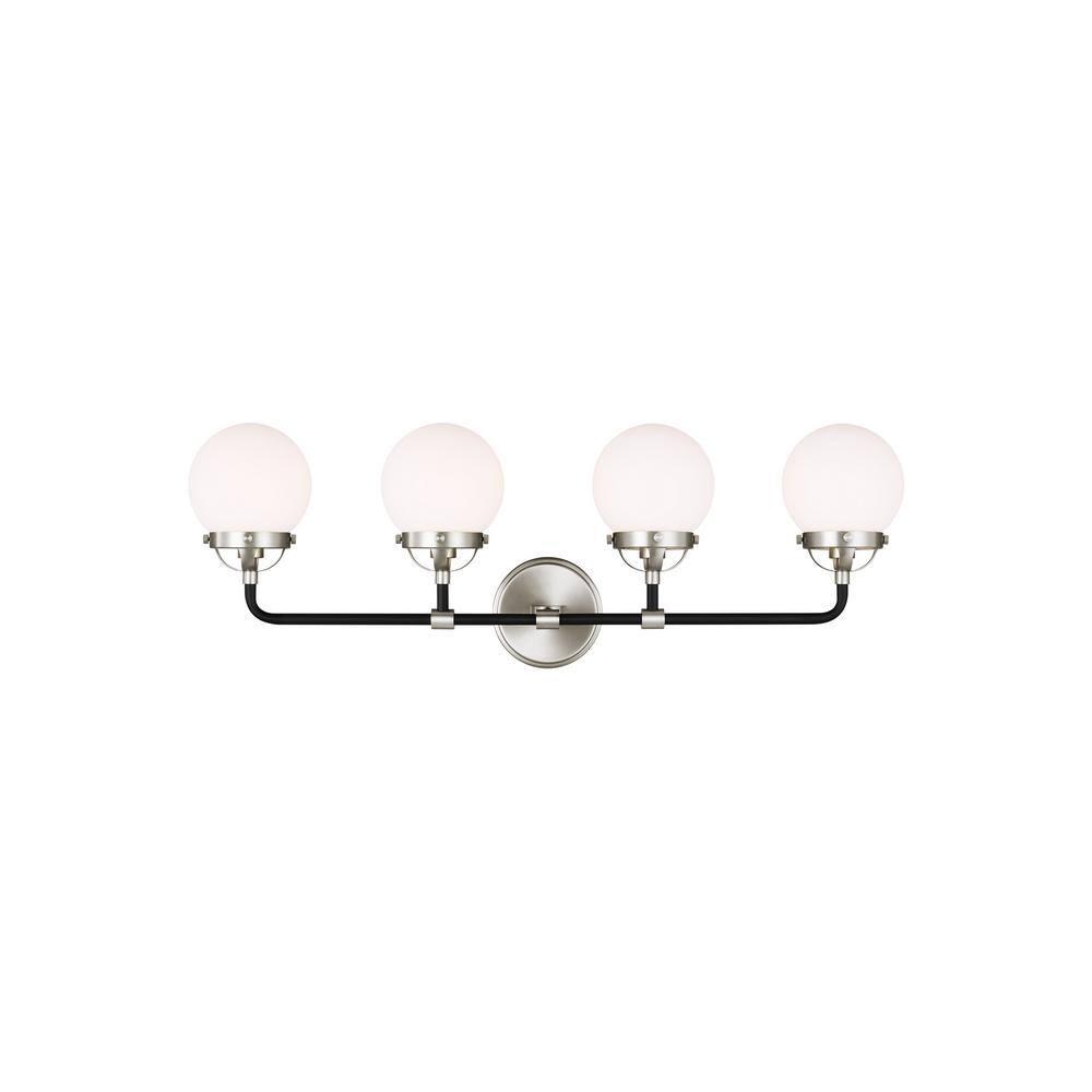 Midnight Black and Brushed Nickel 4-Light Vanity with Etched Glass