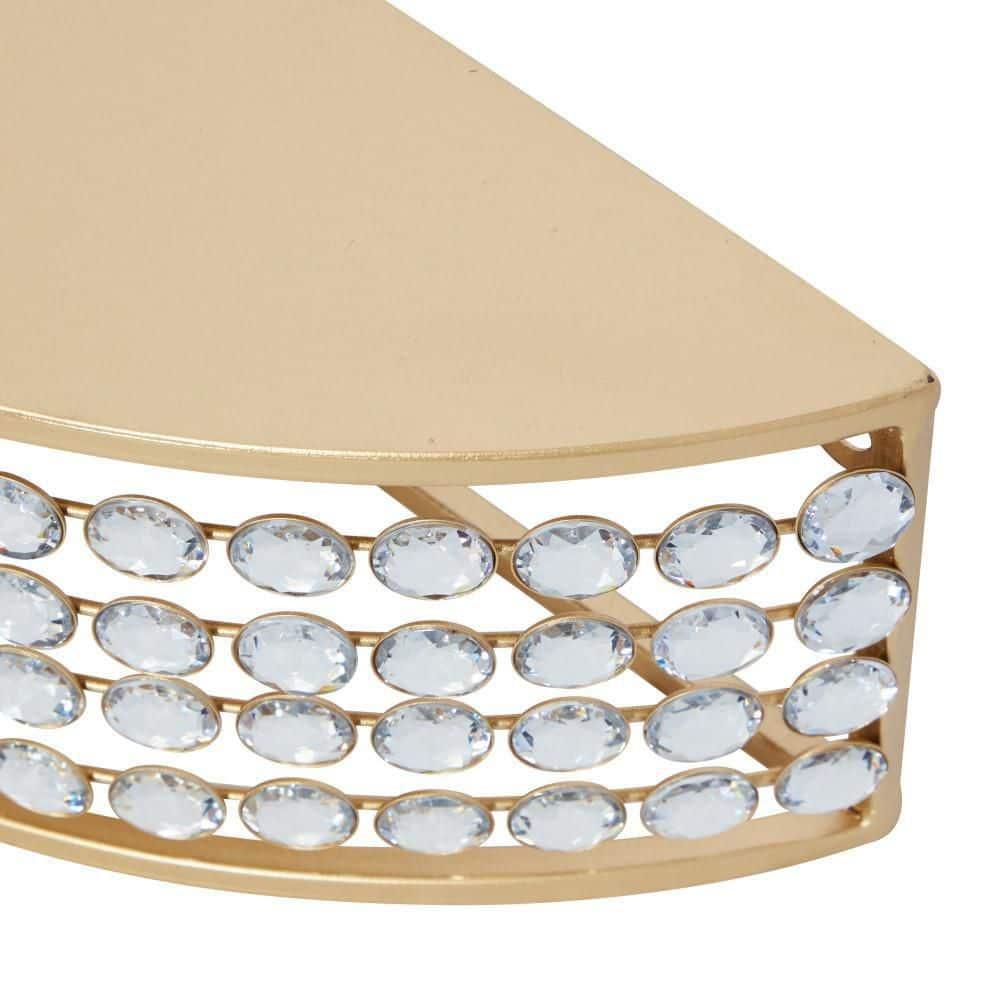 DecMode 5", 5"H Half-Moon 2-Tier Gold Wall Shelf with Crystal Embellishments (2 Count)