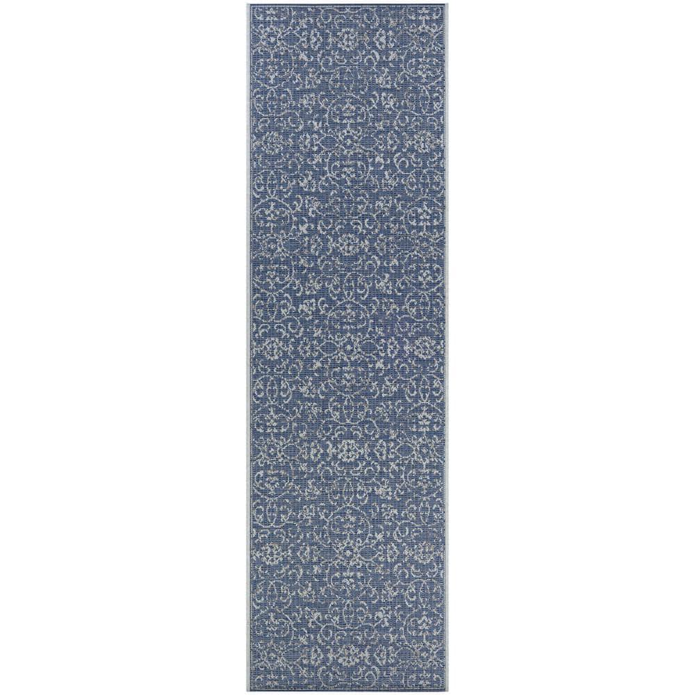 Couristan Monte Carlo Summer Vines Indoor / Outdoor Area Rug, Navy-Ivory, 2'3" x 11'9" Runner