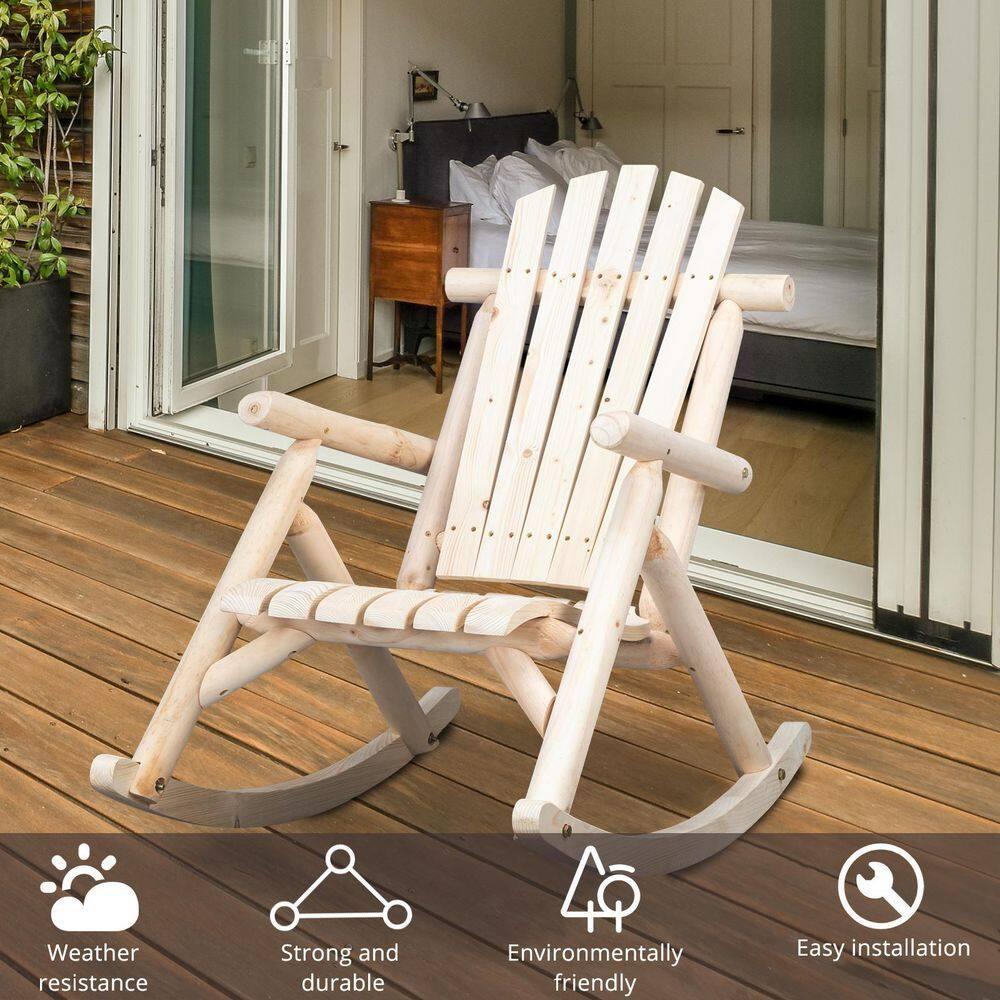 Costway Log Rocking Chair Wood Single Porch Rocker Lounge Patio Deck Furniture Natural
