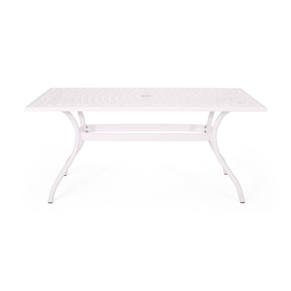 GDF Studio Honolulu Traditional Outdoor Aluminum Rectangular Dining Table, White