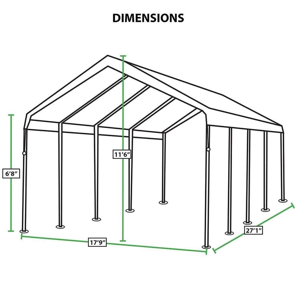 King Canopy  Hercules 18ft x 27ft, 2in Hammertone Steel Frame w/ buttons, 10-Leg, Carport, White
