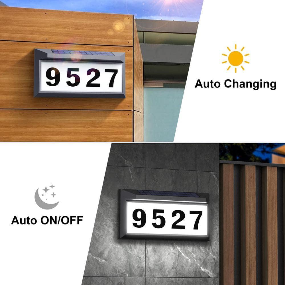 Solar Address Sign, Lighted Address Numbers Outdoor Waterproof, Illuminated LED Address Plaque, House Numbers for Outside, Grey