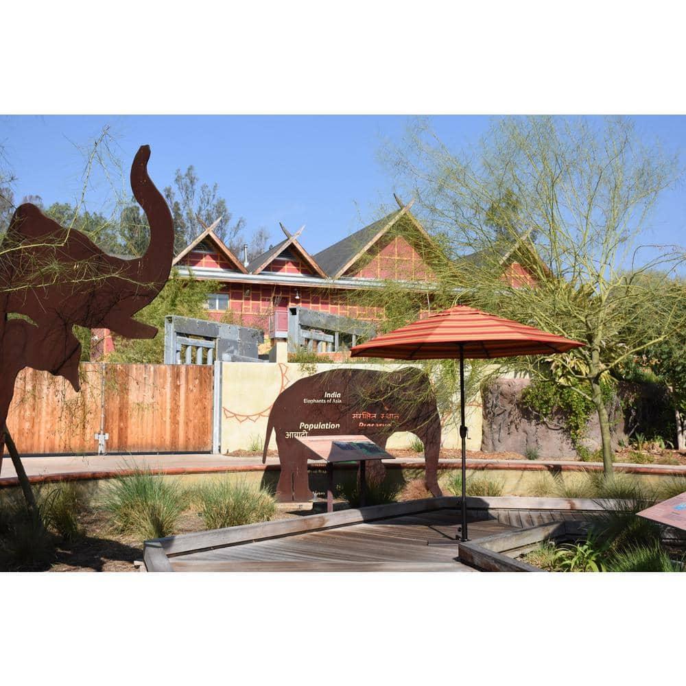 California Umbrella 9' Round Aluminum Outdoor Deck, Pool or Patio Umbrella, Crank Lift, Auto Tilt, Bronze Pole, Antique Beige Olefin