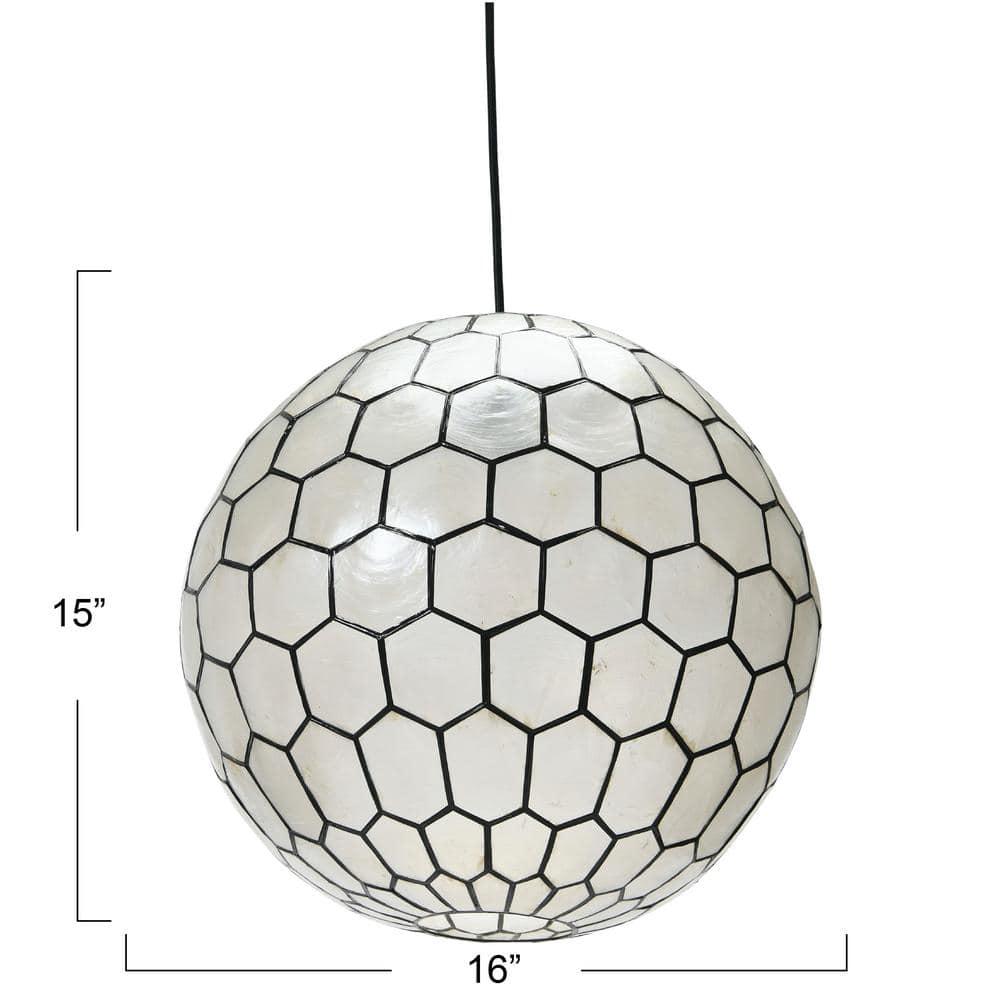 Storied Home 16"x15" Capiz Honeycomb Globe Pendant Light: Artisan Crafted, ETL Listed, Metal Frame
