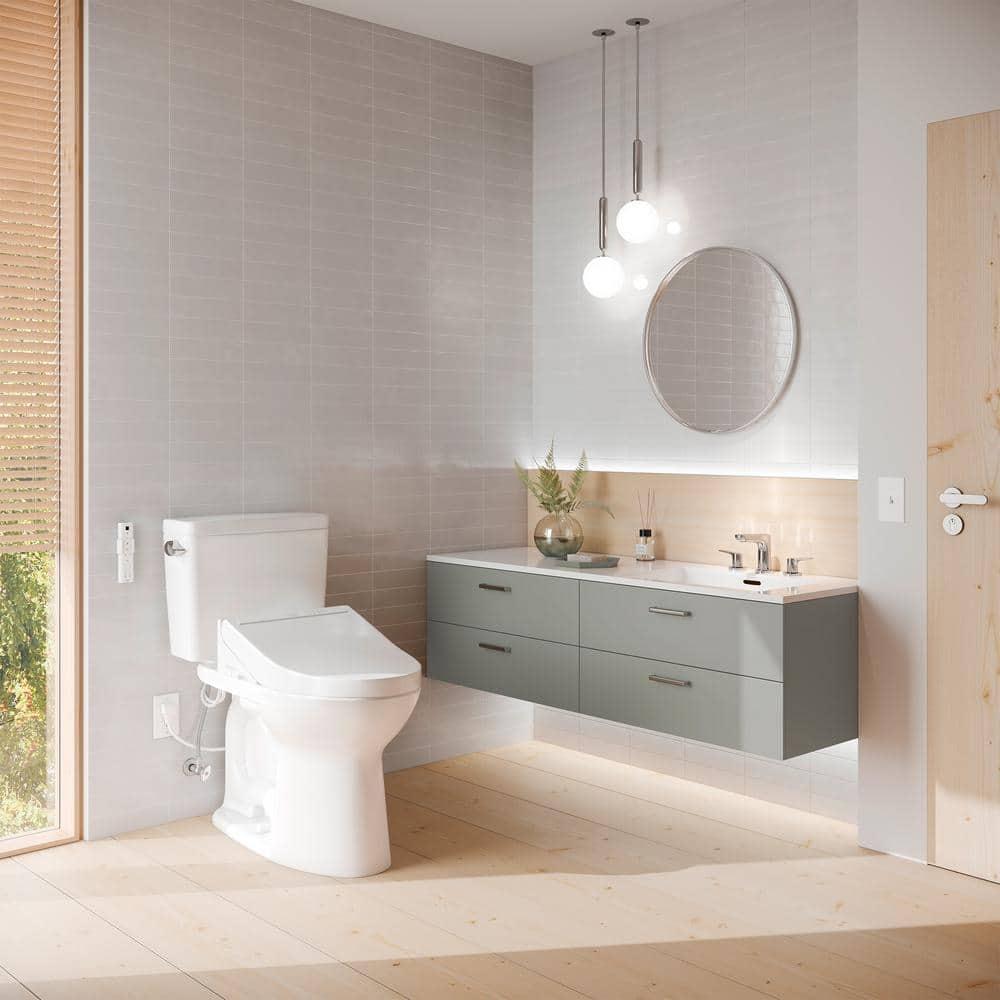 TOTO® Drake® WASHLET®+ Two-Piece Elongated 1.28 GPF Universal Height TORNADO FLUSH® Toilet with C5 Bidet Seat, Cotton White - MW7763084CEFG#01