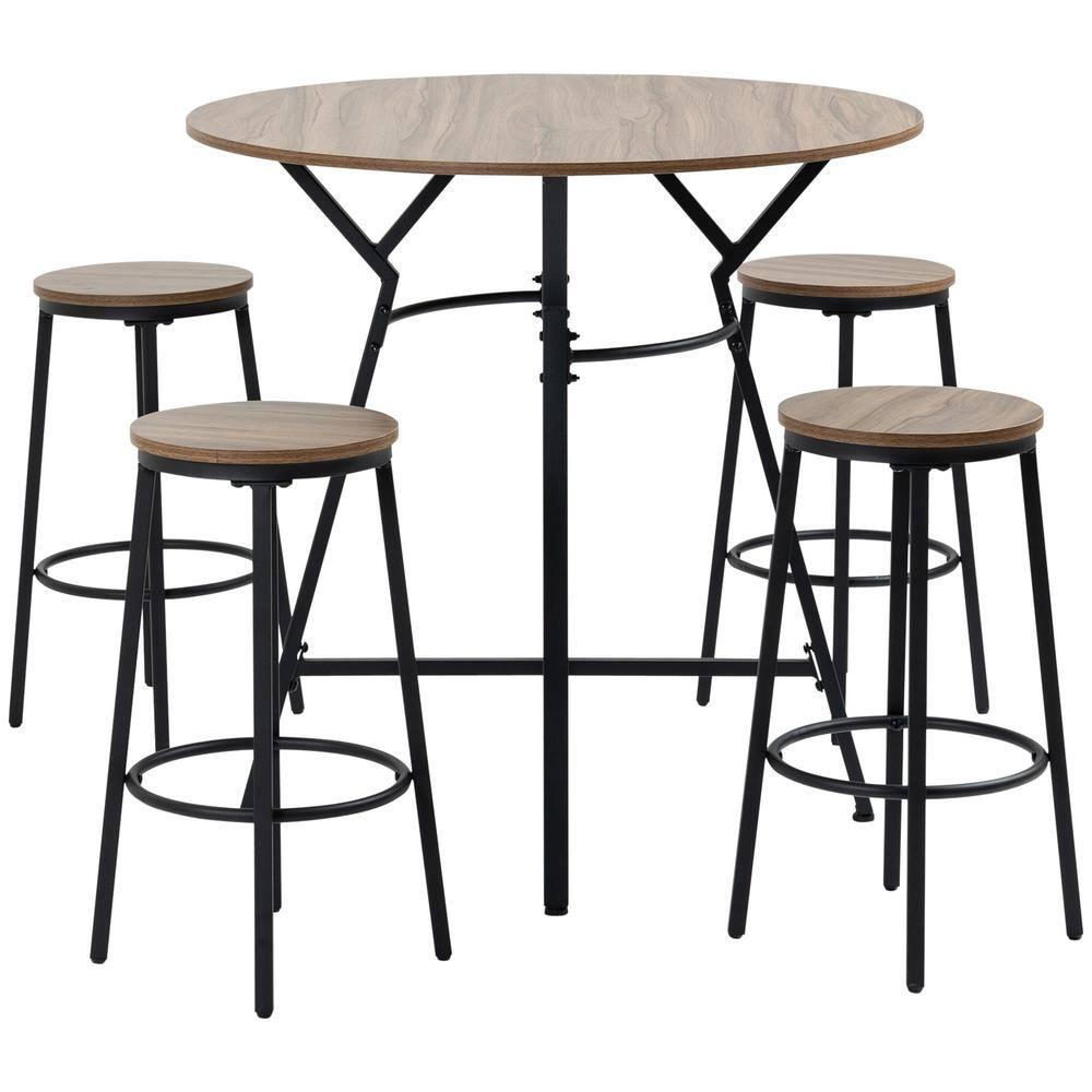 5-Piece Bar Table and Chairs Set, Space Saving Dining Table with 4 Stools