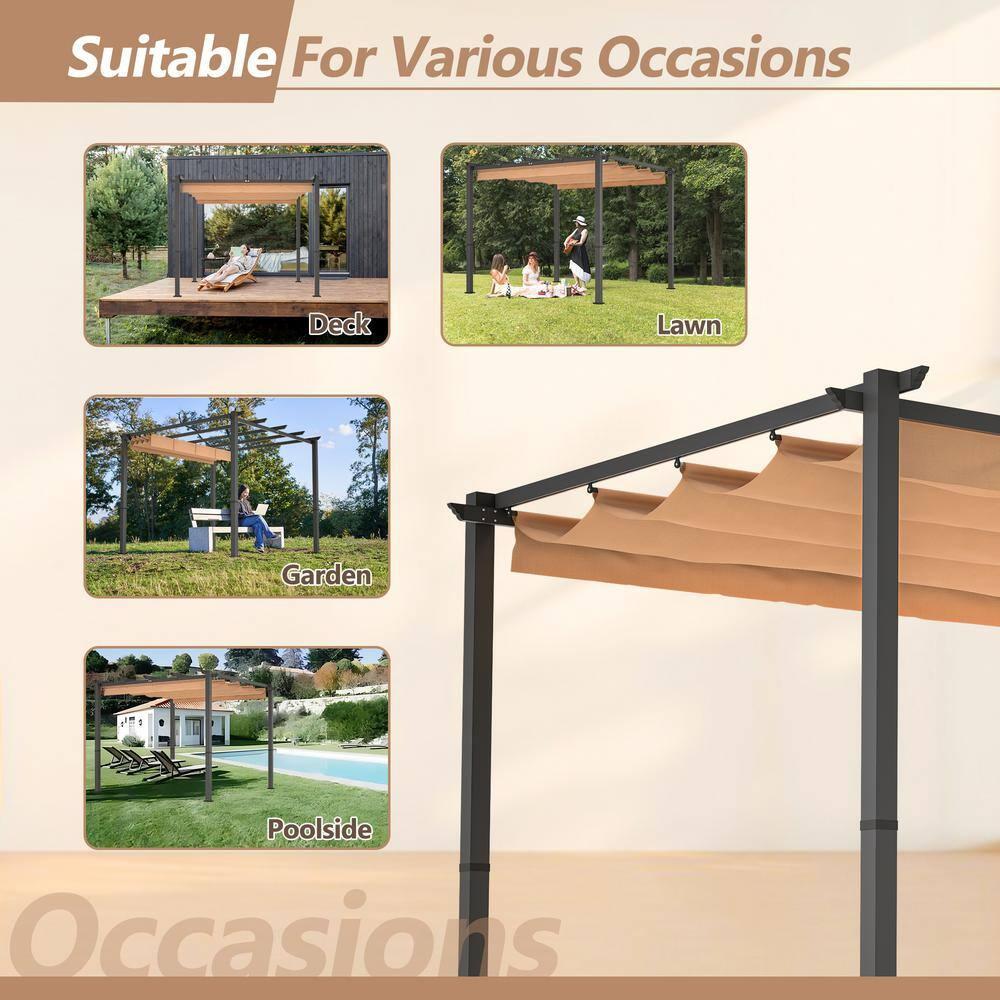 Huisuilinss Kselythan 10'x10'/10'x13' Outdoor Pergola with Retractable Canopy, Aluminium Pergola Shelter, Modern Pergola for Porch Outdoor Party Garden Grill