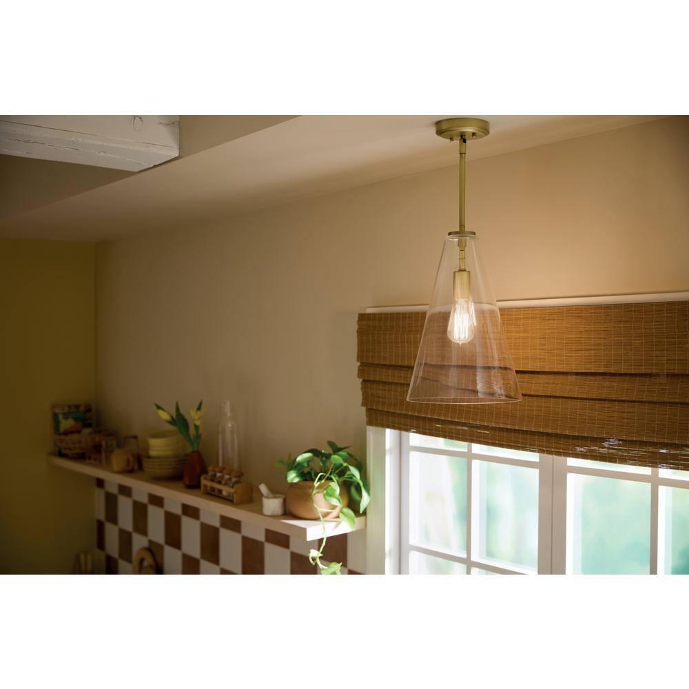 Everly 15.25" 1-Light Cone Pendant with Clear Glass in Natural Brass, for Kitchen Island, Dining Nook, Bedroom, (15.25" x 10.25") 42199NBR