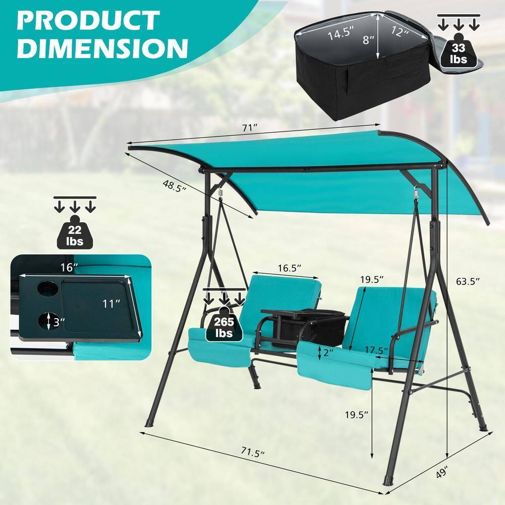 Resenkos Porch Swing, Porch Swing Chair with Adjustable Canopy-Turquoise, Hanging Outdoor Porch Swings for Garden, Backyard
