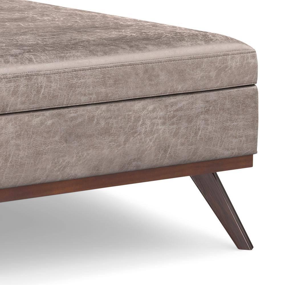 Simpli Home Owen 40"W XL Upholstered Square Coffee Table Storage Ottoman with Lift Top and Solid Wood Legs