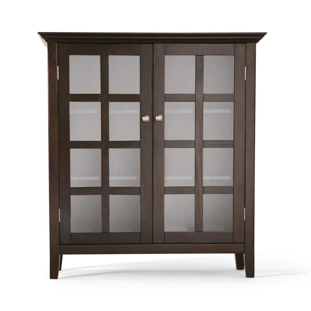 Simpli Home Acadian Solid Wood Shelf Storage Cabinet with Glass Doors and Adjustable Shelves