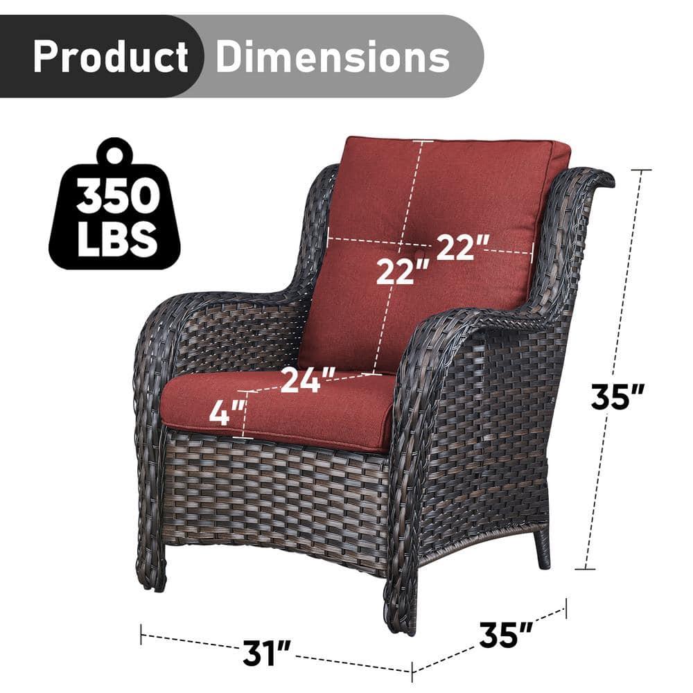 Rilyson Patio Furniture Chairs Outdoor Chair - 2 Piece Wicker Rattan Chairs Set with High Back and Deep Seating for Deck Porch Balcony Backyard Garden(Brown/Red)