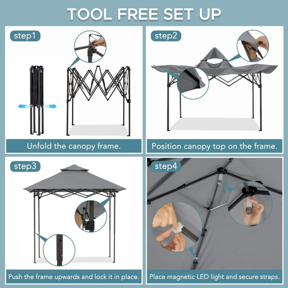 SUNJOY 8' x 5'  Pop up Grill Gazebo Double Tiered Outdoor Gazebo Standing-Height Canopy with Magnetic LED Light, Adjustable Ceiling Height, for BBQ,Picnics, Outdoor Events & Reviews | Wayfair