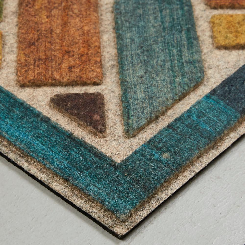 Mohawk Home Entry Recycled Rubber Non- Slip Indoor Outdoor Stoney Medallion Blue & Yellow Oversize Doormat 2' x 4'
