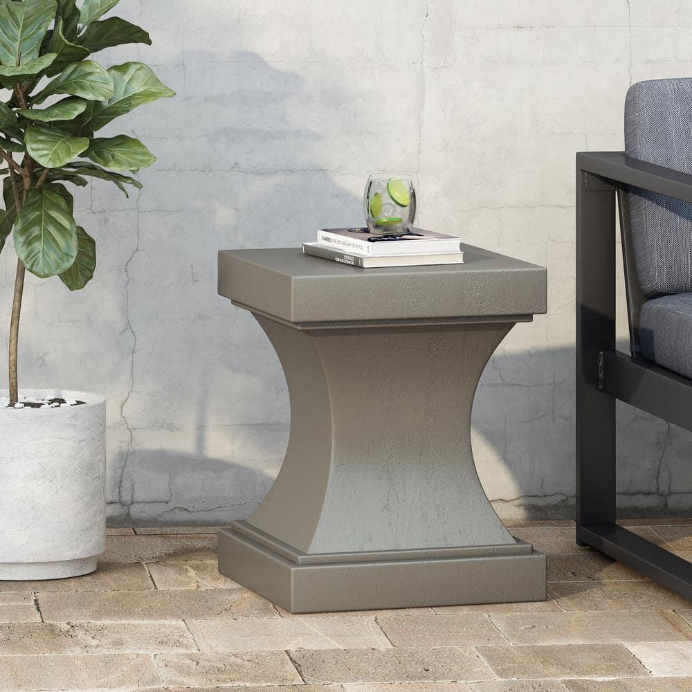GDF Studio Atrass Outdoor Modern Lightweight Concrete Side Table, Light Gray