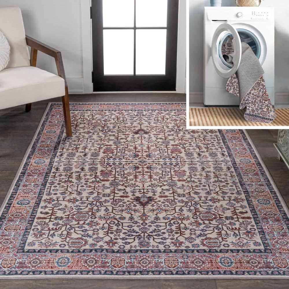 Kemer All-Over Persian Machine-Washable Beige/Red/Blue 3 ft. x 5 ft. Area Rug - JONATHAN Y