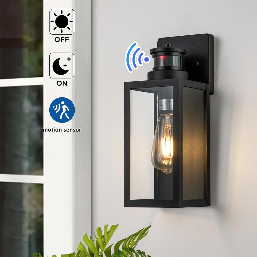 C Cattleya 2-Pack Matte Black Motion Sensor and Dusk to Dawn Outdoor Wall Lantern