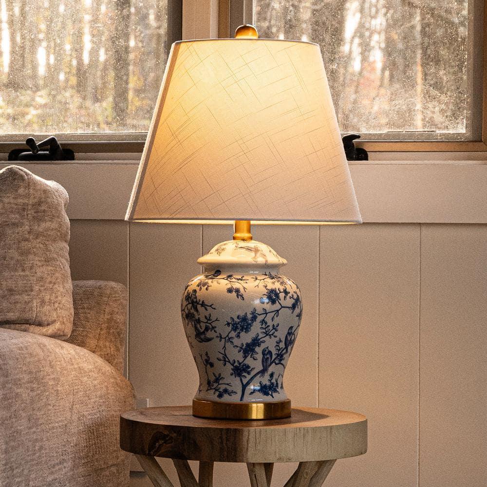 JONATHAN Y Penelope 22" French Country Cottage Ceramic/Iron Chinoiserie Ginger Jar LED Table Lamp, Navy/White