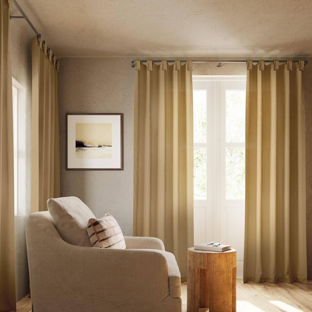 40"x63" Archaeo Light Filtering Cotton Blend Button Tab Top Curtain Panel Camel: Transitional Style, Machine Washable
