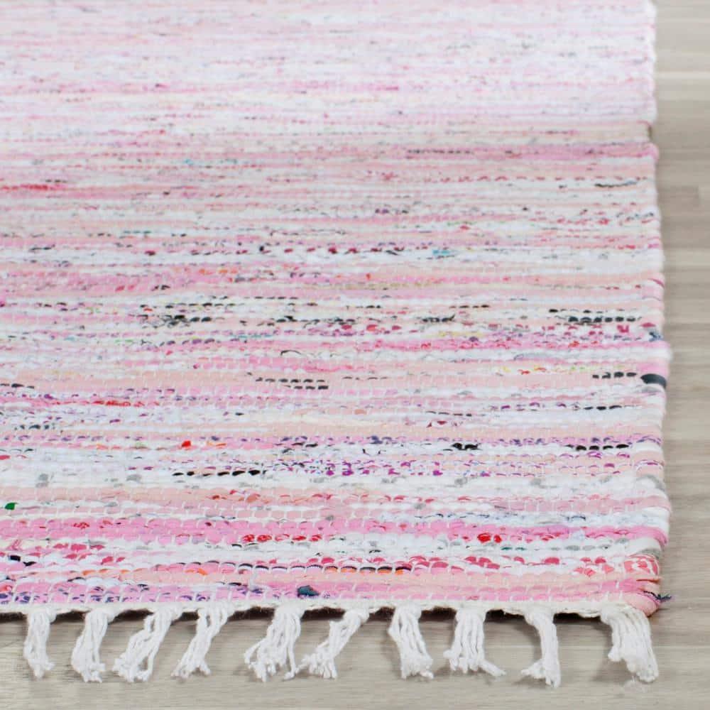 Rag Rug RAR125 Hand Woven Indoor Runner Rug - Light Pink/Multi - 2'3"x6' - Safavieh.