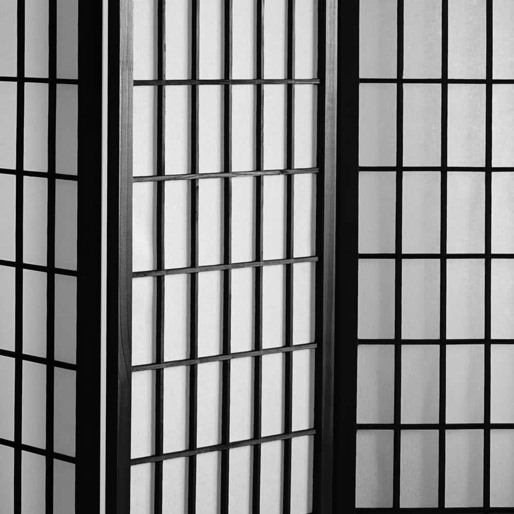 3 ft. Tall Window Pane Shoji Screen - Black (3 Panels) - Oriental Furniture: Hardwood Frame, No Assembly Required