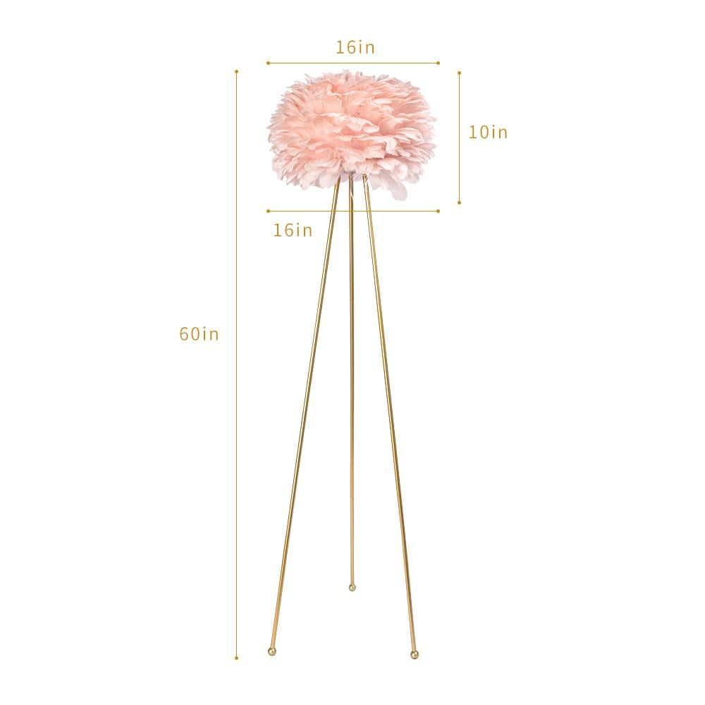 Maxax Feather Floor Lamp, Tripod Floor Lamp with Pink Feather Shade, Standing Light for Bedrooms/Dining Room/Living Room/Kitchen,Gold Classic