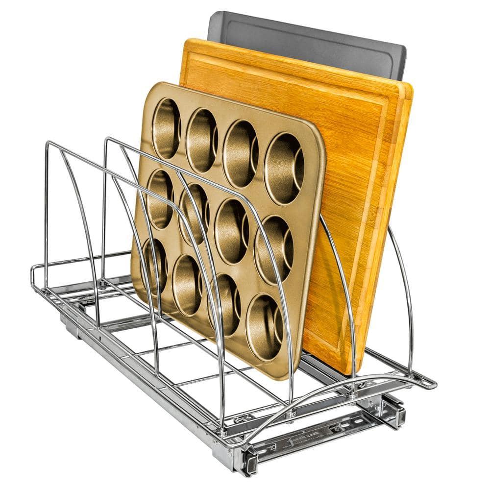 Lynk Professional Slide Out Cutting Board, Bakeware, and Tray Organizer - Pull Out Kitchen Cabinet Rack - 10" x 21": Kitchen Storage