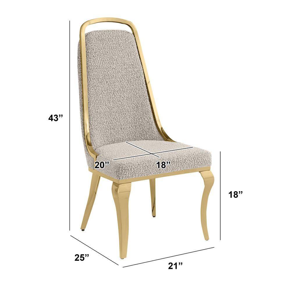 Tempered Glass Dining Set With Boucle Fabric Side Chairs