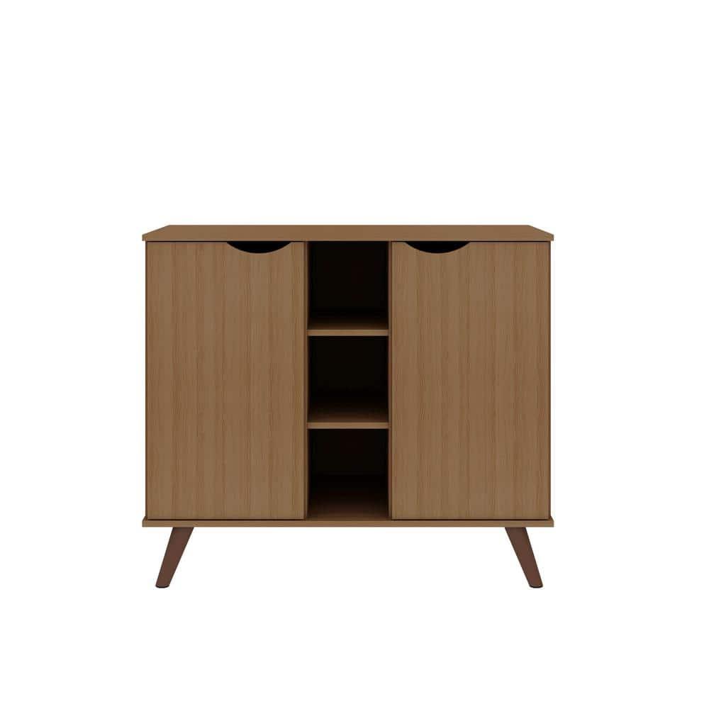 Manhattan Comfort 39.37" Hampton Buffet Stand Maple Cream: Mid-Century Modern Sideboard, Fixed Shelves