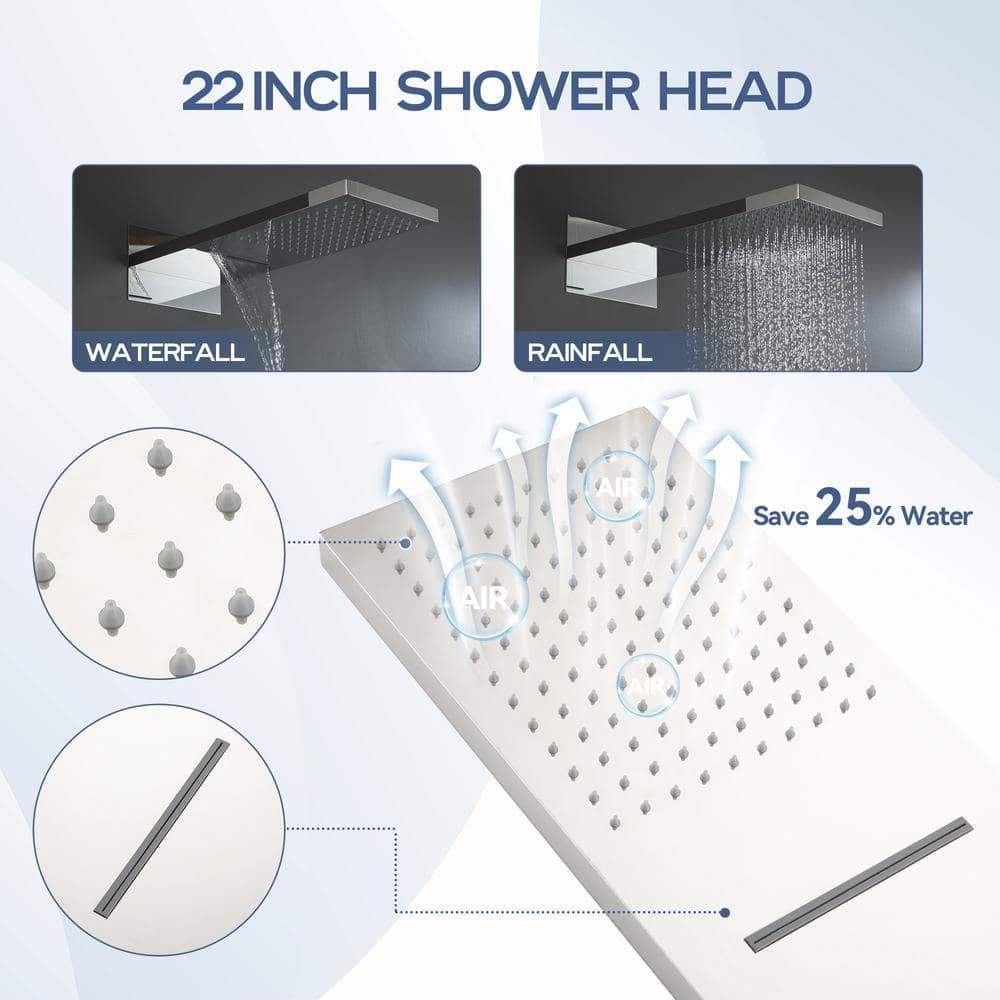 Rainier 22" Rainfall Complete Shower System with with Rainfall & Waterfall Spray, Handheld and Rough-in Valve Included
