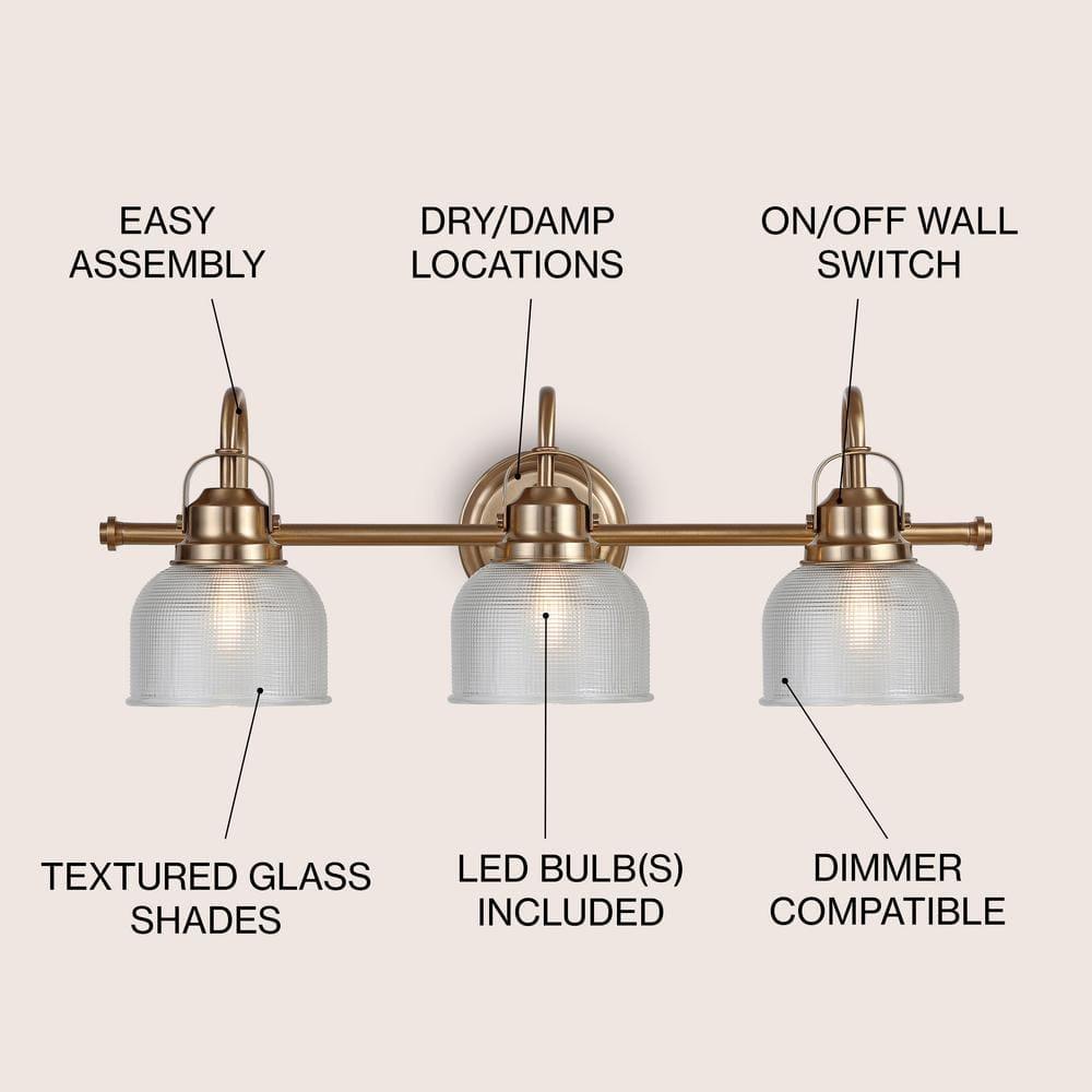 25.25" LED 3-Light Metal/Glass Virginia Pendent Brass/Gold - JONATHAN Y: ETL Listed, Bathroom Fixture