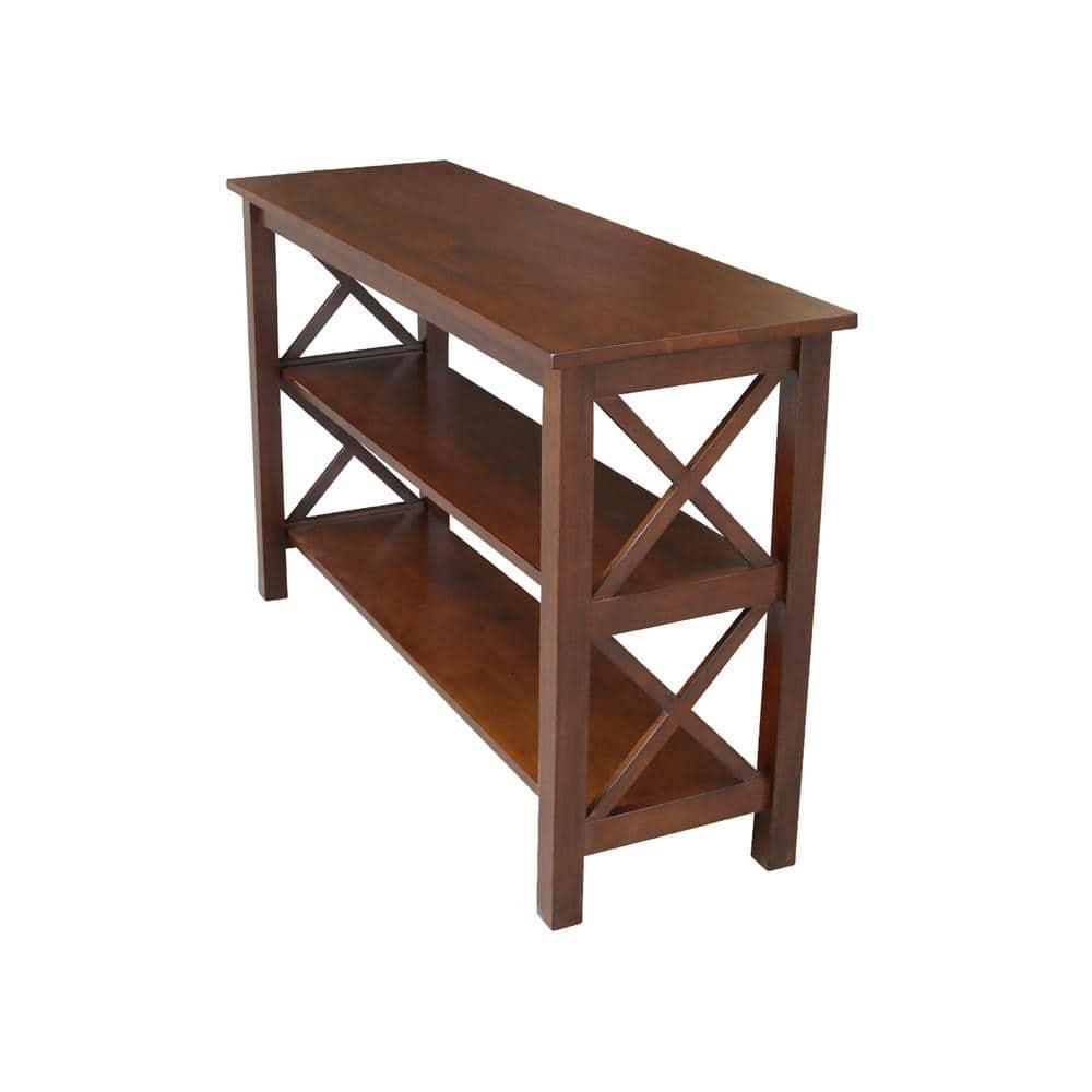 International Concepts Hampton Console Table Espresso: Stained Wood, Fixed Shelf, Rectangular Shape, Spot Clean