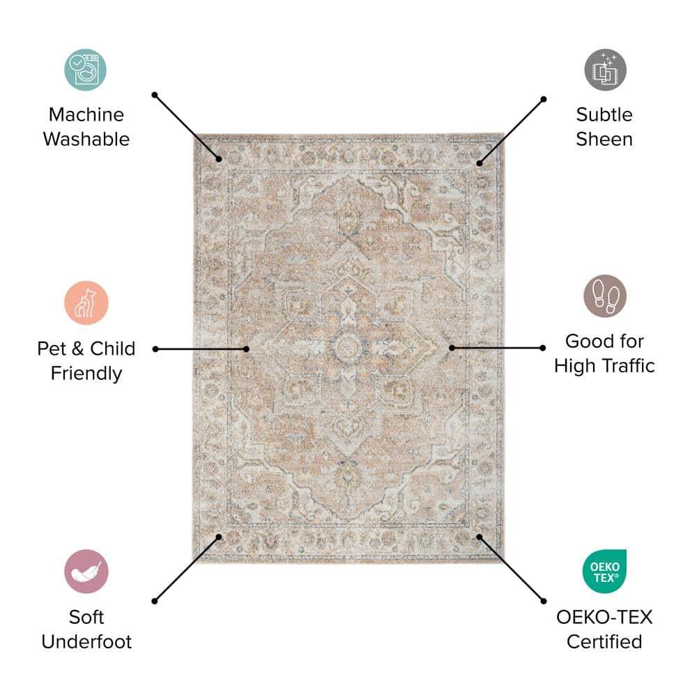 Nourison Astra Machine Washable Vintage Medallion Indoor Bathroom, Kitchen Runner Rug Grey/Multi 2'2" x 12'