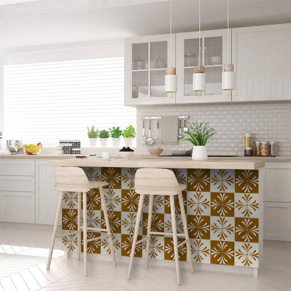Mi Alma Gold Beige Vintage Flower Peel & Stick Tiles - Vinyl Backsplash 8x8