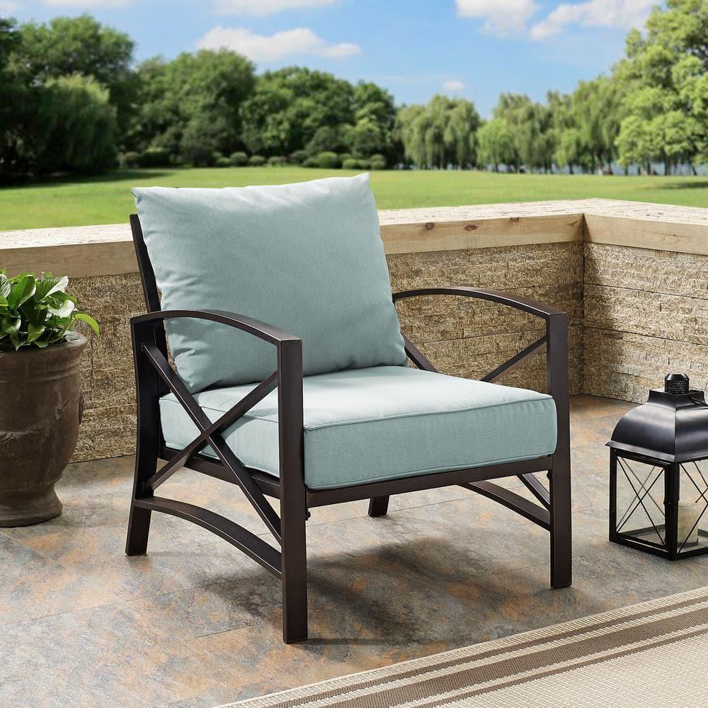 Kaplan Outdoor Arm Chair Mist - Crosley: Steel Frame, Weather-Resistant Patio Furniture with Cushions