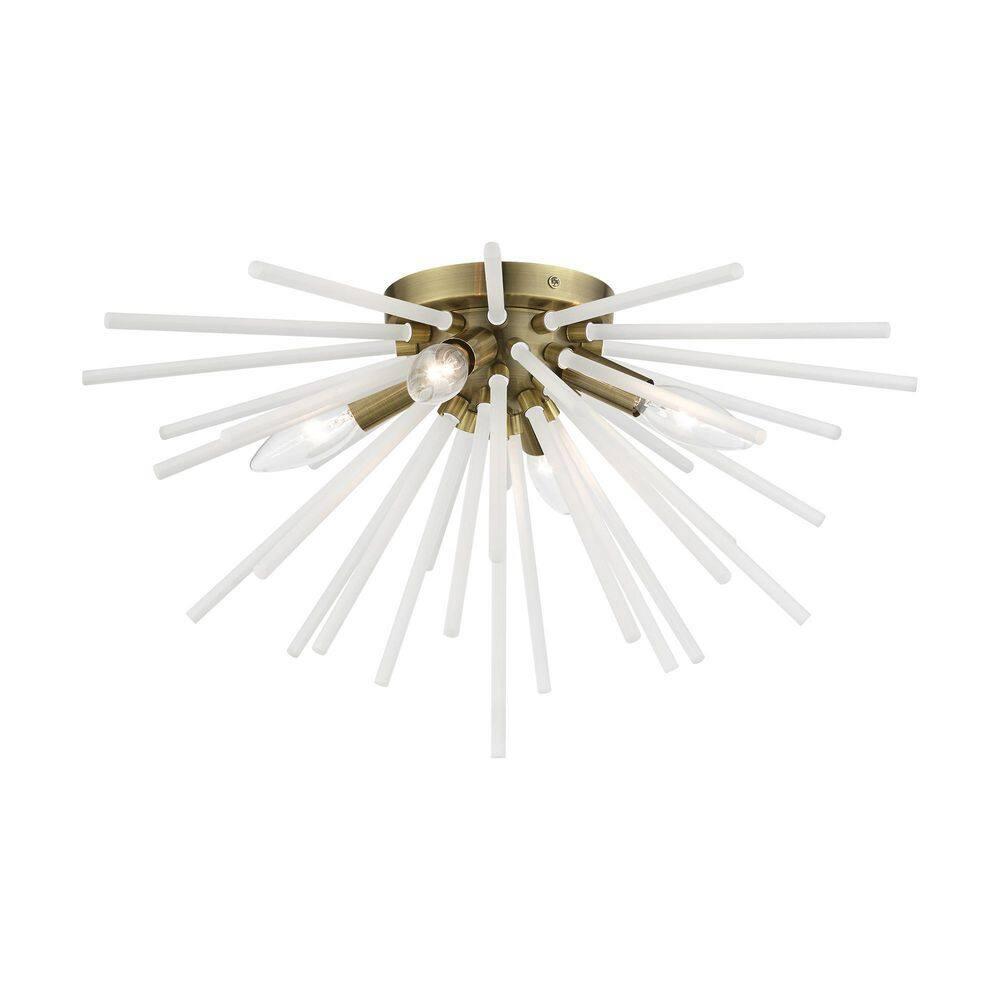 Livex Lighting Uptown 4 - Light Flush Mount in  Antique Brass