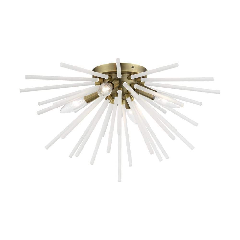Livex Lighting Uptown 4 - Light Flush Mount in  Antique Brass