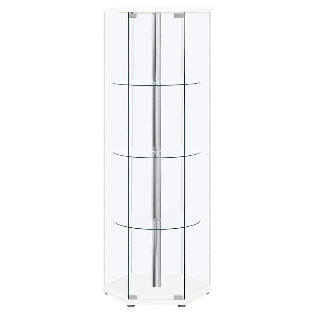 Coaster Zahavah Modern 4 Shelf Hexagon Shaped Glass Curio Cabinet White/Clear