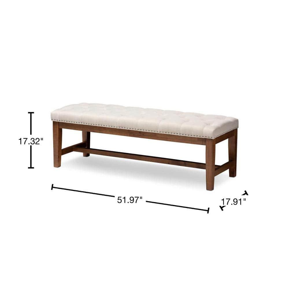 Baxton Studio Ainsley Bench Beige: Upholstered Ottoman, Mid-Century Modern, Hardwood Frame