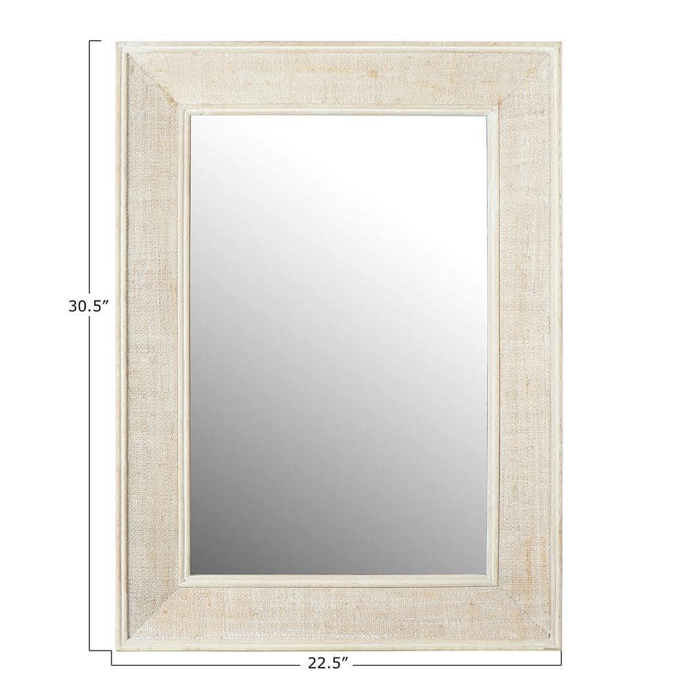 Rectangle Wall Mirror with Rattan Detail White - Storied Home: Coastal Style, Firwood & Glass, No Assembly Required