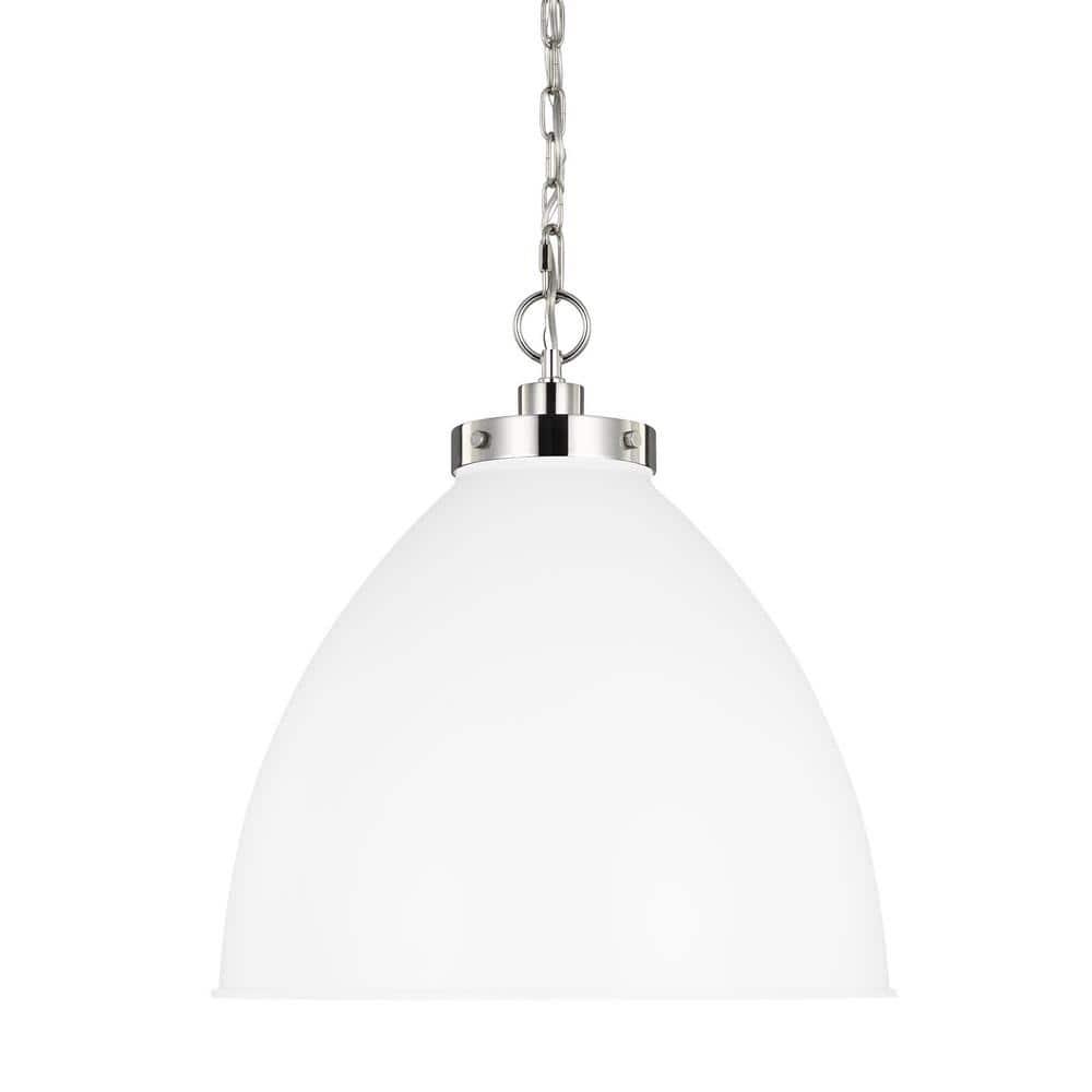 Elegant Matte White and Polished Nickel Bowl Pendant Light