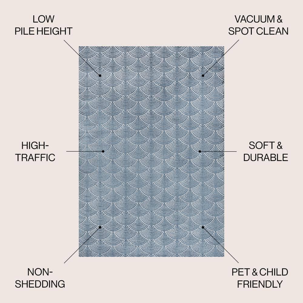JONATHAN Y Porter Geometric Art Deco Fan Pattern High-Low Navy/Cream 3 ft. x 5 ft. Area Rug