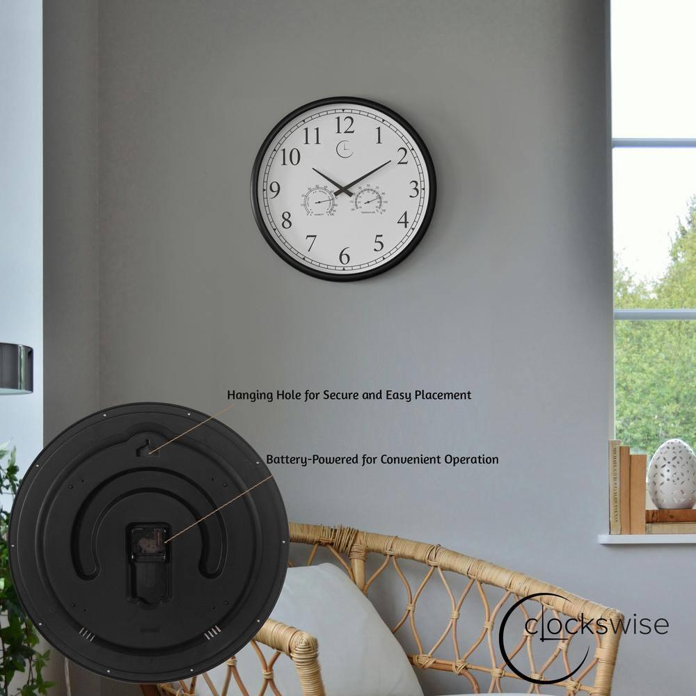 Clockswise 18 Inch Outdoor Wall Clock Thermometer Combo, Waterproof Hygrometer Silent Battery Operated Clocks Timepiece Garden Weather Master Station