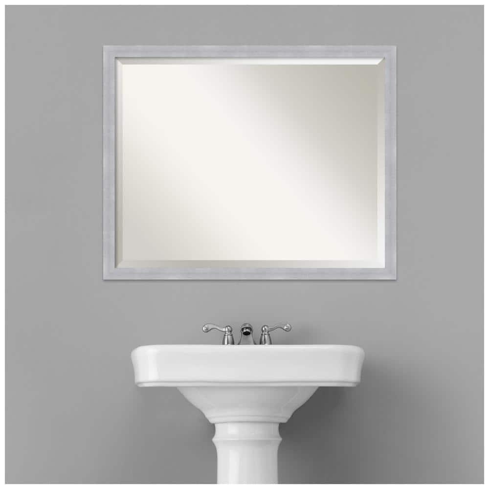 30" x 24" Grace Brushed Framed Bathroom Vanity Wall Mirror Nickel - Amanti Art: Modern Rectangle, No Assembly Required