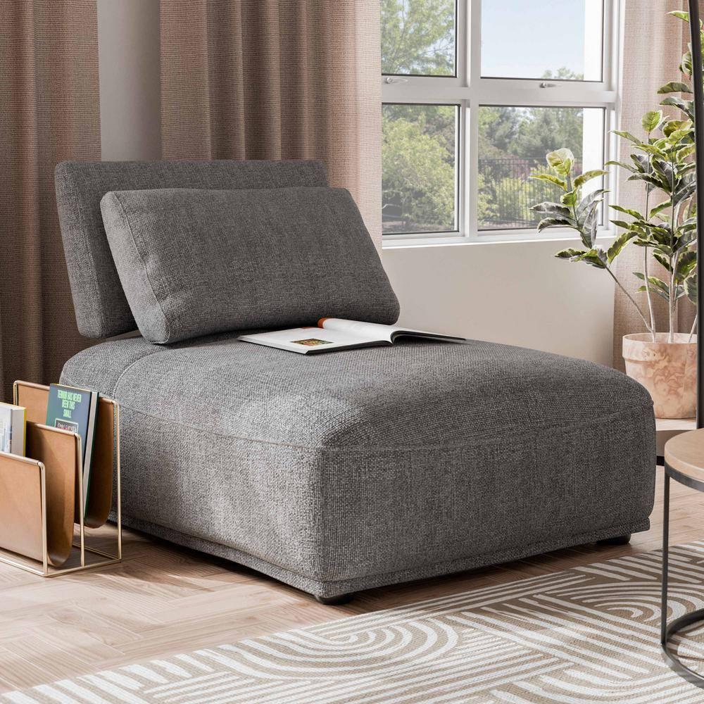 HOMES: Inside + Out Povoa Modern Modular Trapezoidal Armless Chair Chenille with Extendable Backrest Gray