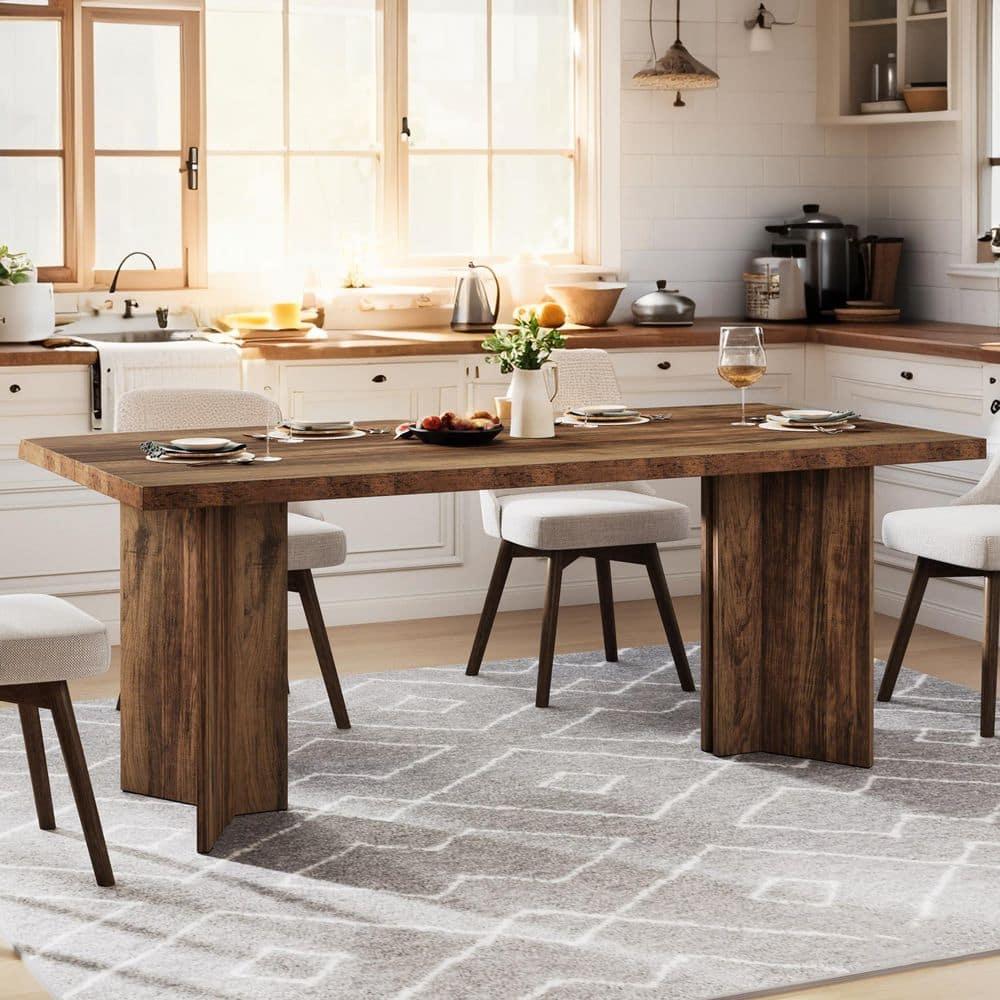 Tribesigns 63" Dining Table for 4-6, Wood Farmhouse Kitchen Table for Dining Room, Dark Brown