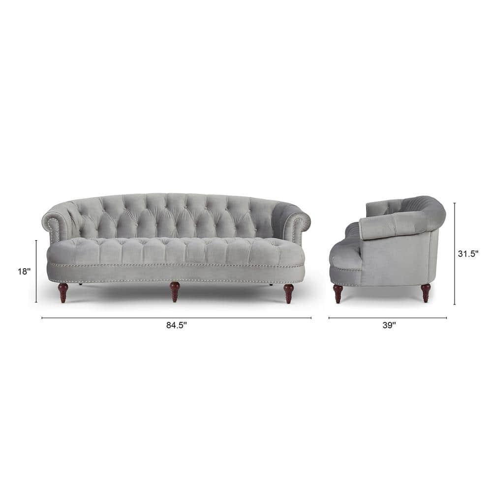 La Rosa 84" Chesterfield Tufted Sofa Opal Grey