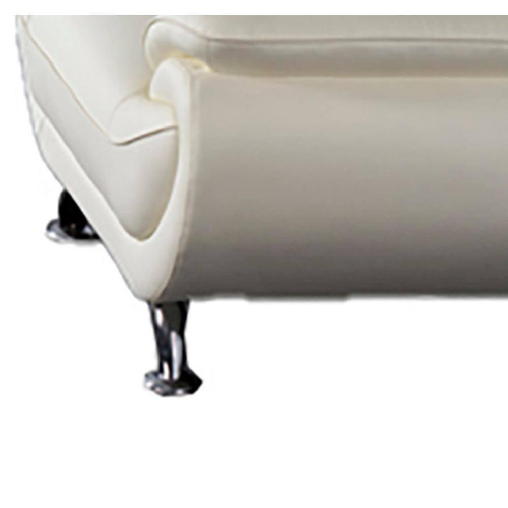 Benjara Olaf 50 Inch Sofa Chair, Tufted Ivory Faux Leather, Chrome Metal, Wood